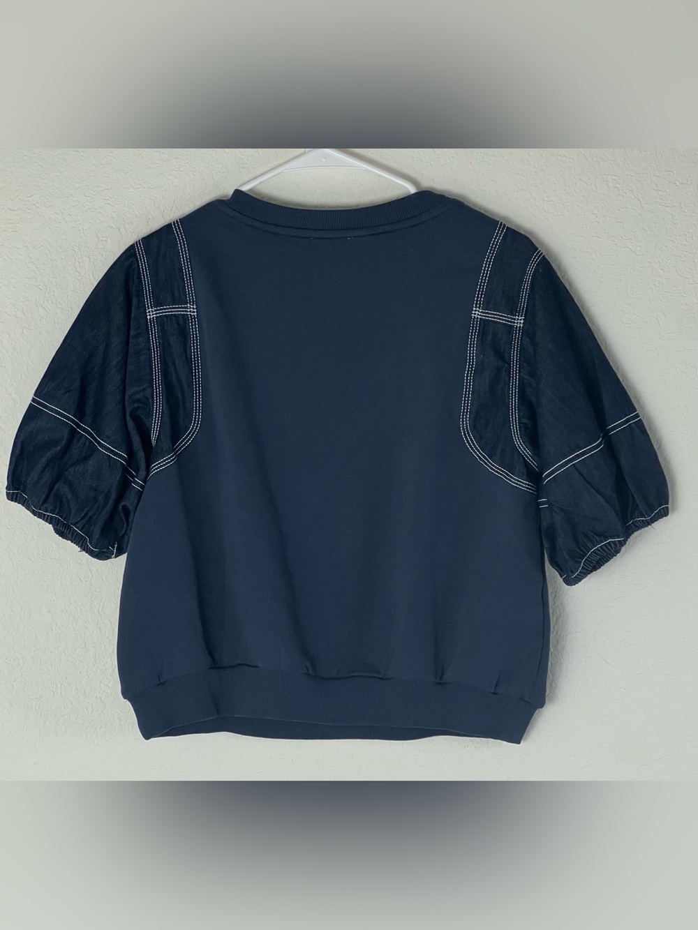 Anthropologie Pilcro Navy Puff-Sleeve Crewneck Sweatshirt - Picture 4 of 8